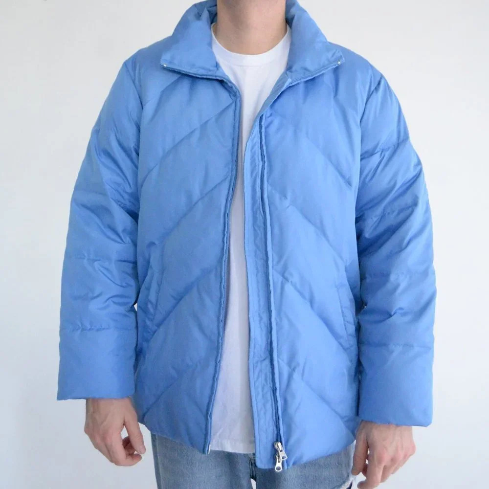 Vintage Route 66 Blue Puffer Jacket Large